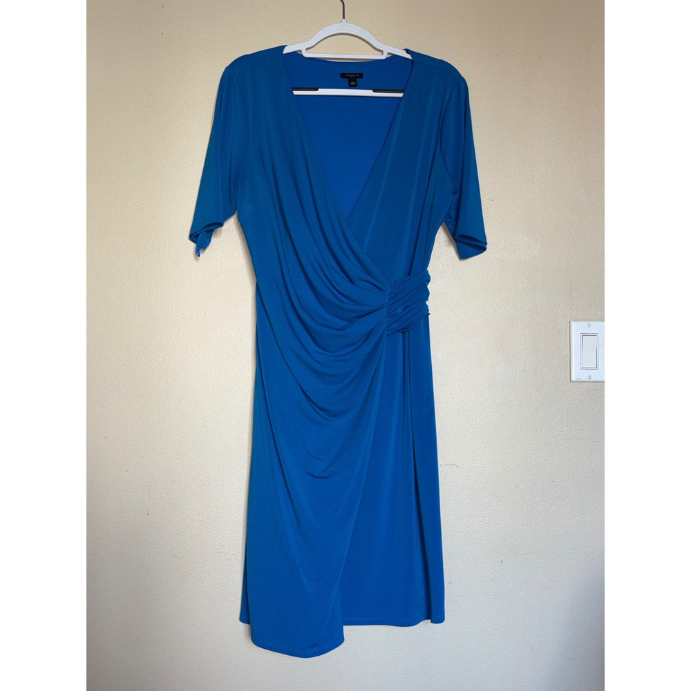 Ann Taylor Dress Matte Jersey Faux Wrap Ruched Side Cobalt Blue Office Cocktail